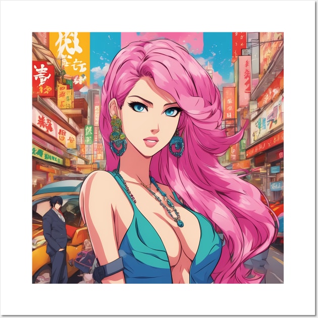 Anime Nation Colorful Pink Hair Beautiful  Style  Waifu Wall Art by animegirlnft